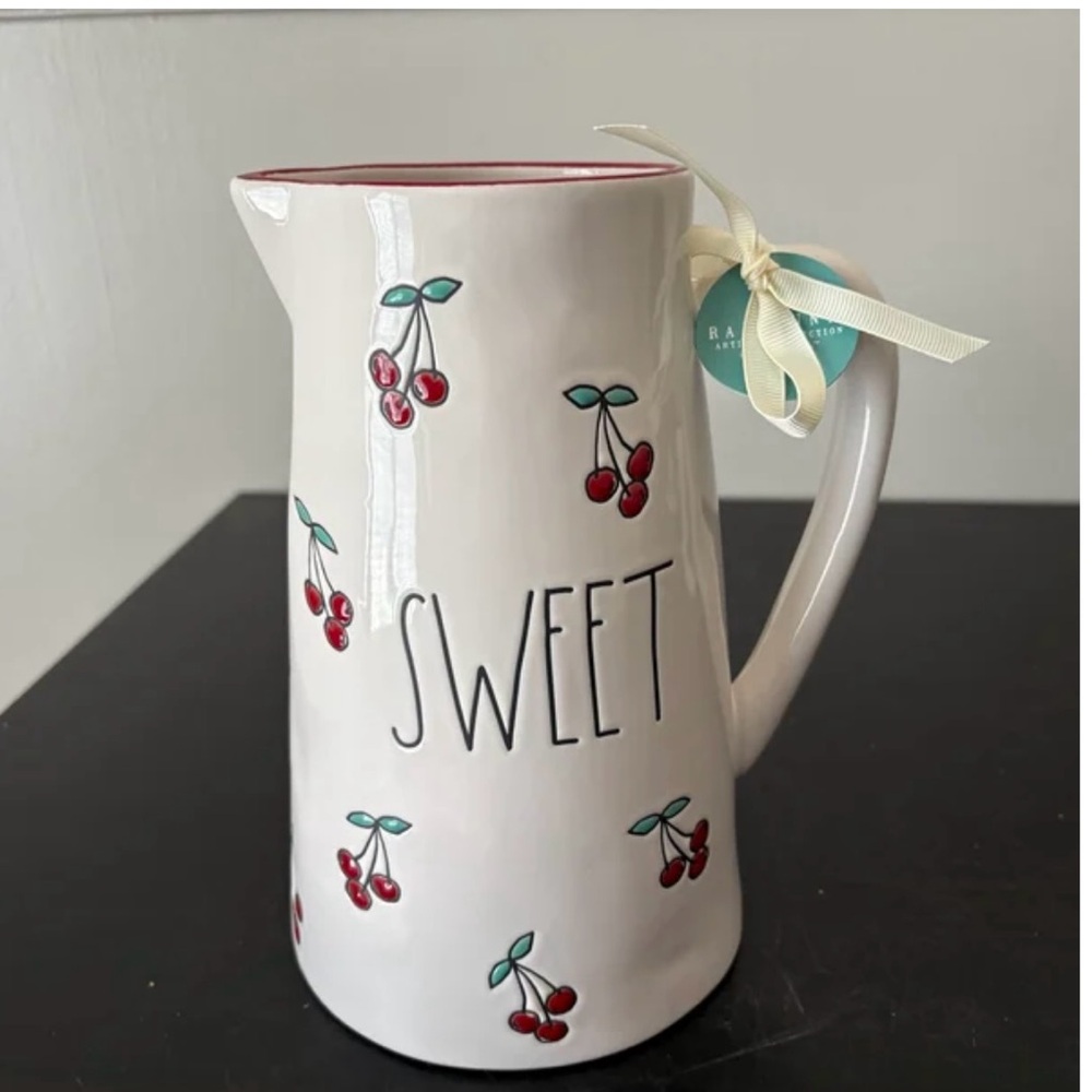 Rae Dunn SWEET  Ceramic Drink Pitcher with Cherry Design